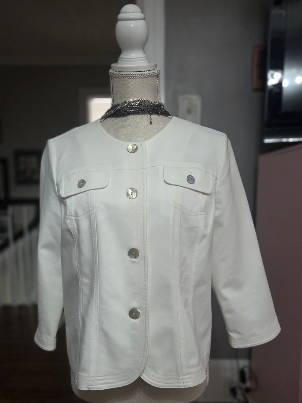 Women's Ivory Button-Front Jacket - Picture 3 of 9
